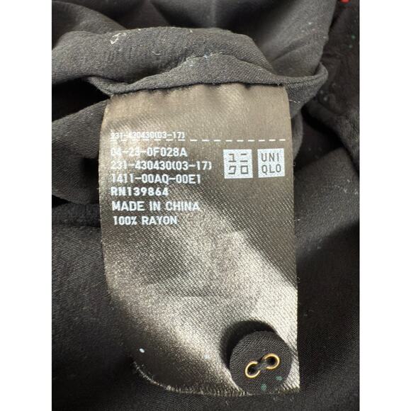 Uniqlo Size L Tie Front Casual Minimalist Button Top Black Long Sleeve - Picture 7 of 9